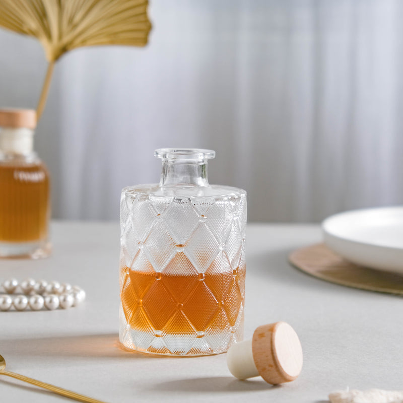 Rhombus Textured Decanter with Cork - Water bottle, juice bottle, glass bottle | Bottle for Travelling & Dining Table