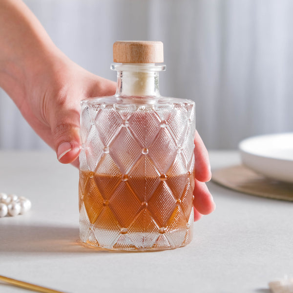 Rhombus Textured Decanter with Cork - Water bottle, juice bottle, glass bottle | Bottle for Travelling & Dining Table
