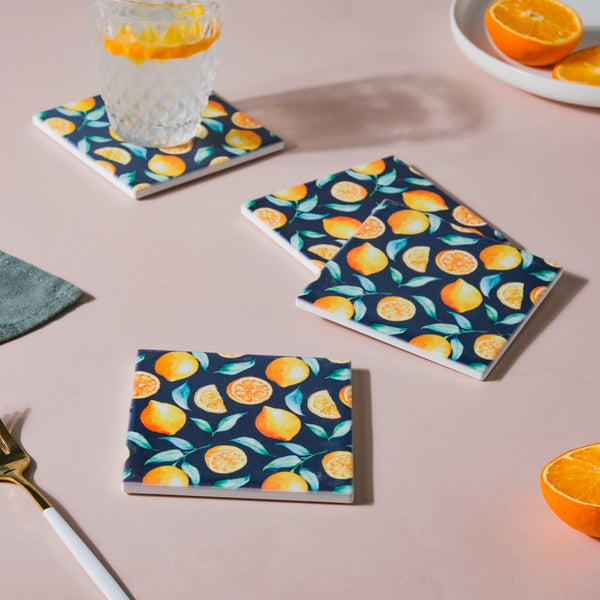Zesty Orange Square Matte Ceramic Coaster Set Of 4