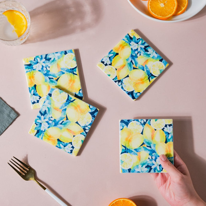 Spring Gardenia Yellow Square Tile Coaster Set Of 4