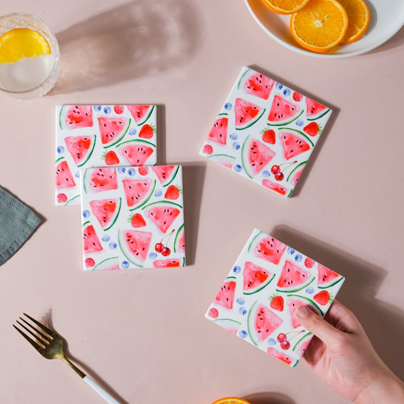 Sweet Pink Fiesta Square Tile Coaster Set Of 4