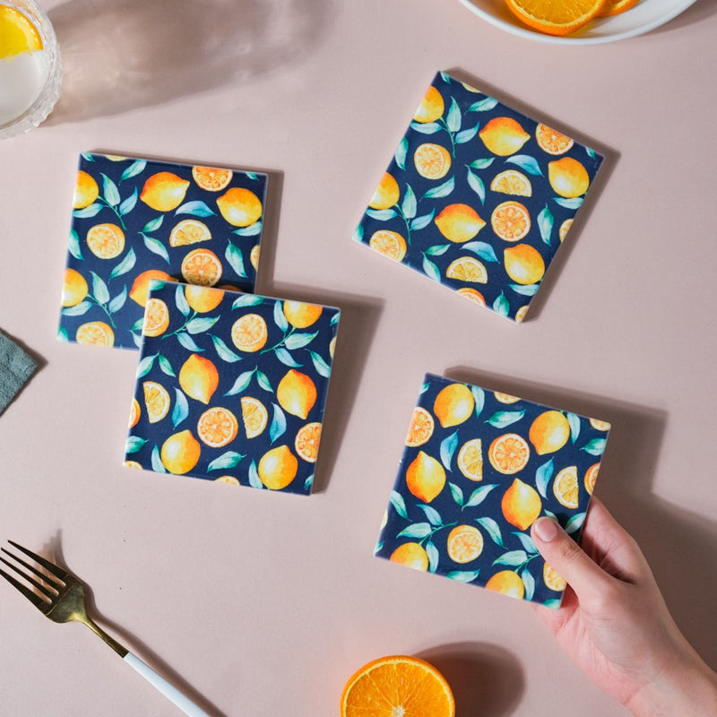 Zesty Lemons Square Tile Coaster Set Of 4