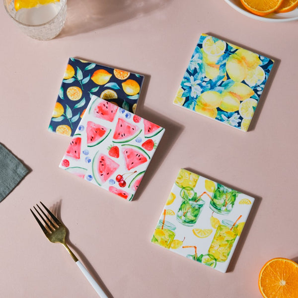 Sweet Pink Fiesta Square Tile Coaster Set Of 4