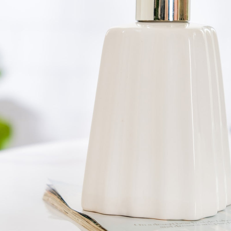 Striped Ceramic Soap Dispenser White 7 Inch