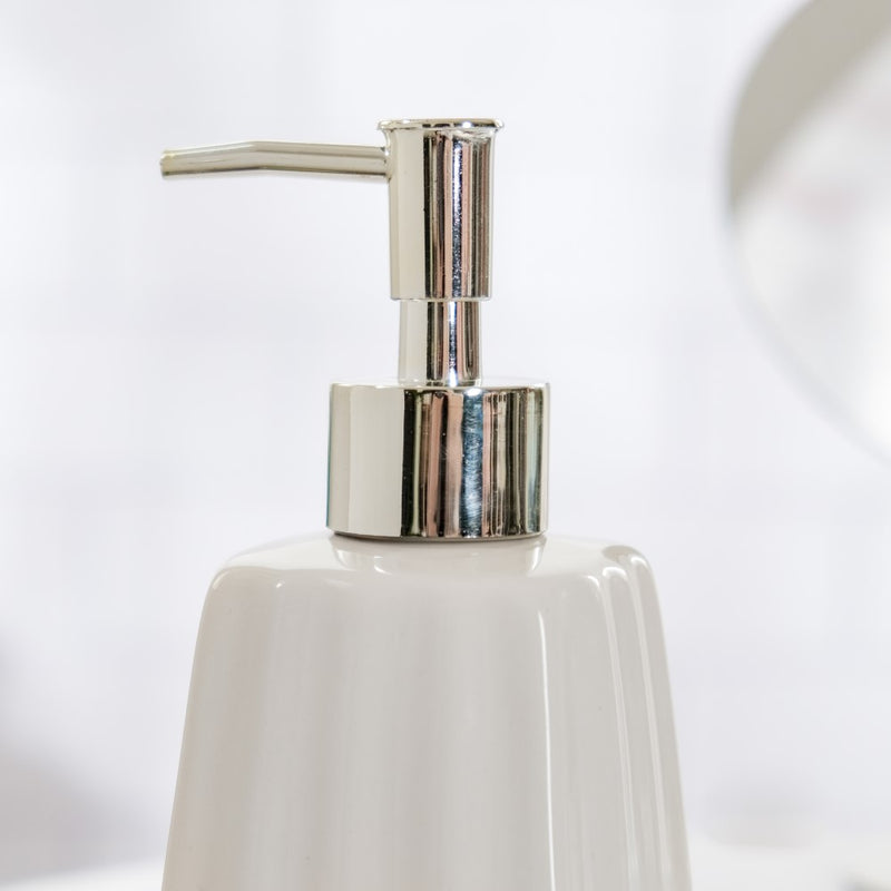 Striped Ceramic Soap Dispenser White 7 Inch