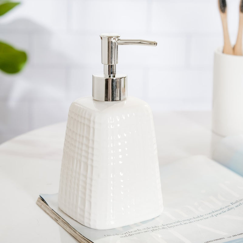 Geometric Ceramic Pump Dispenser White 7 Inch