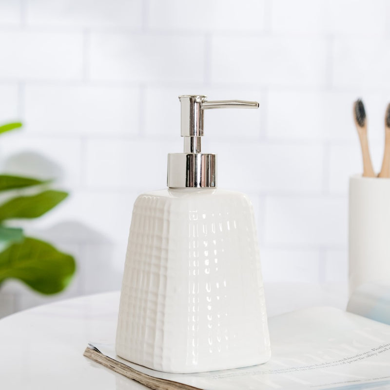 Geometric Ceramic Pump Dispenser White 7 Inch