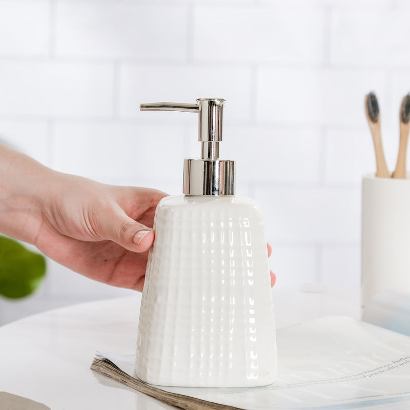 Geometric Ceramic Pump Dispenser White 7 Inch