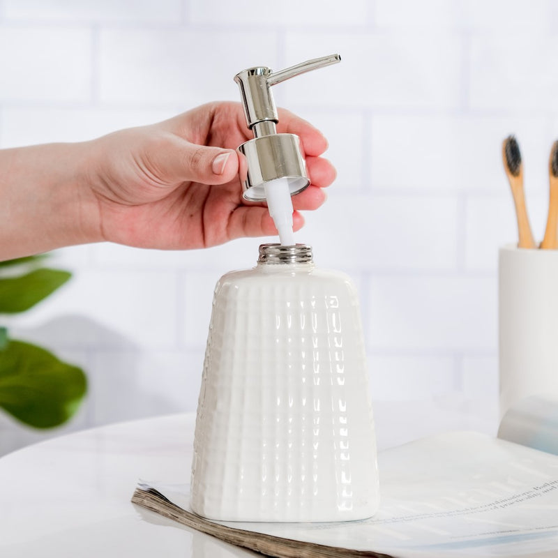 Geometric Ceramic Pump Dispenser White 7 Inch