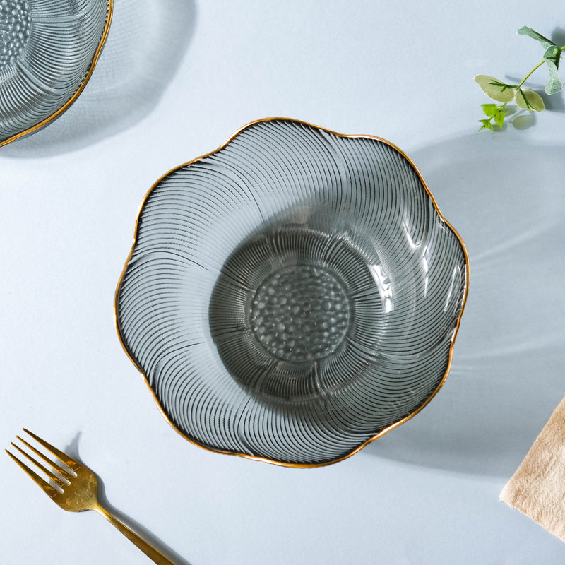 Wavy Glass Serving Bowl Grey - Glass bowl, serving bowls, bowl for snacks, glass serving bowl, large serving bowl | Bowls for dining table & home decor