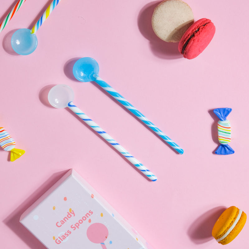 White Blue Glass Spoon Stirrer Set Of Two 6.5 Inch