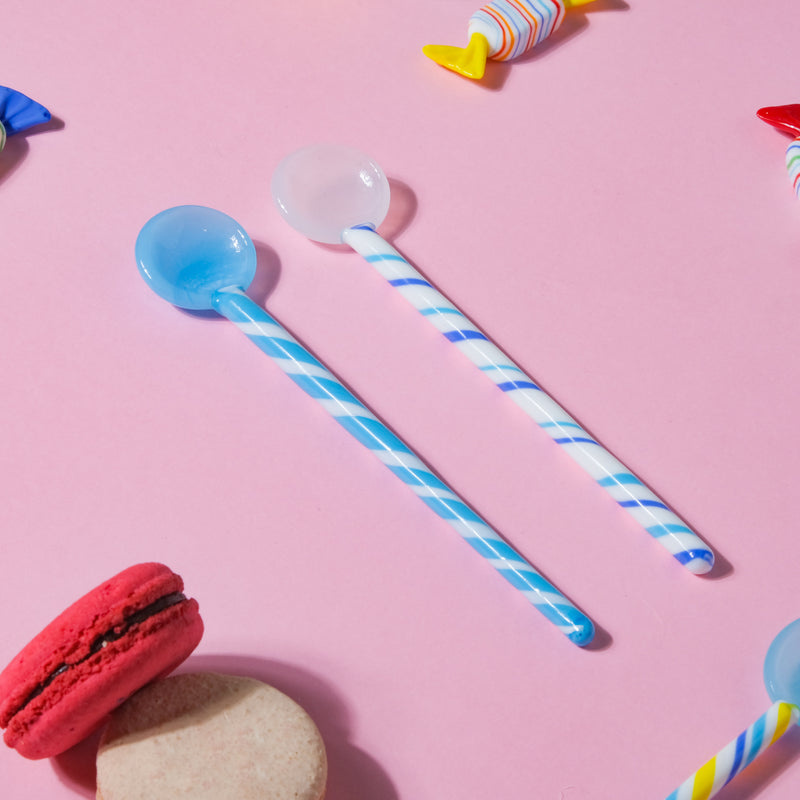 White Blue Glass Spoon Stirrer Set Of Two 6.5 Inch