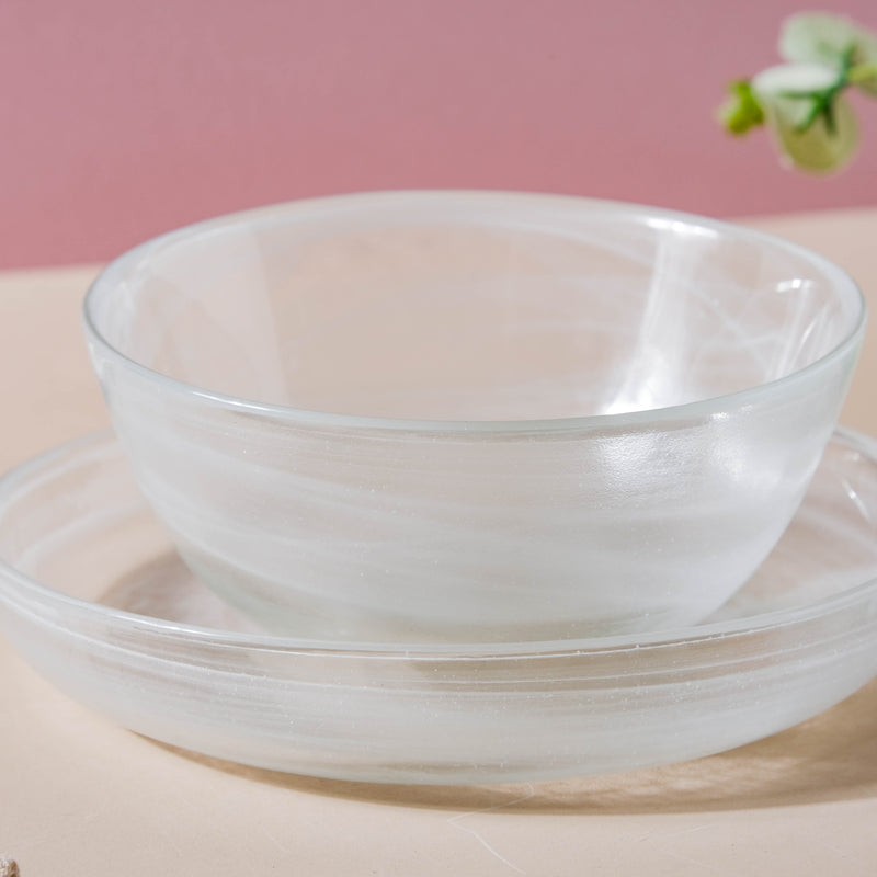 Glass Bowl and Plate Set of 2 - Bowl, soup bowl, ceramic bowl, snack bowls, curry bowl, popcorn bowls | Bowls for dining table & home decor