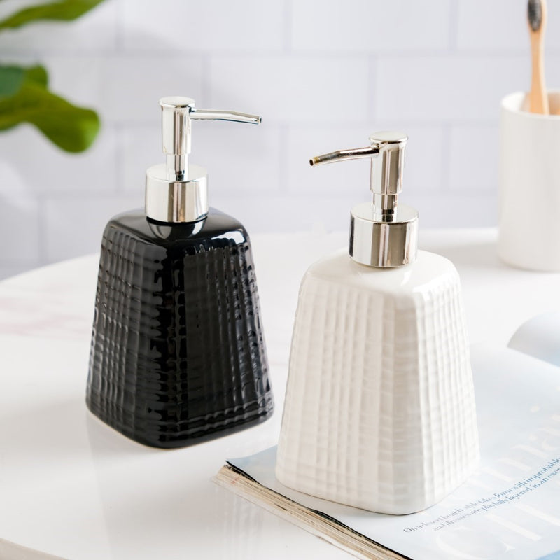 Geometric Ceramic Pump Dispenser White 7 Inch