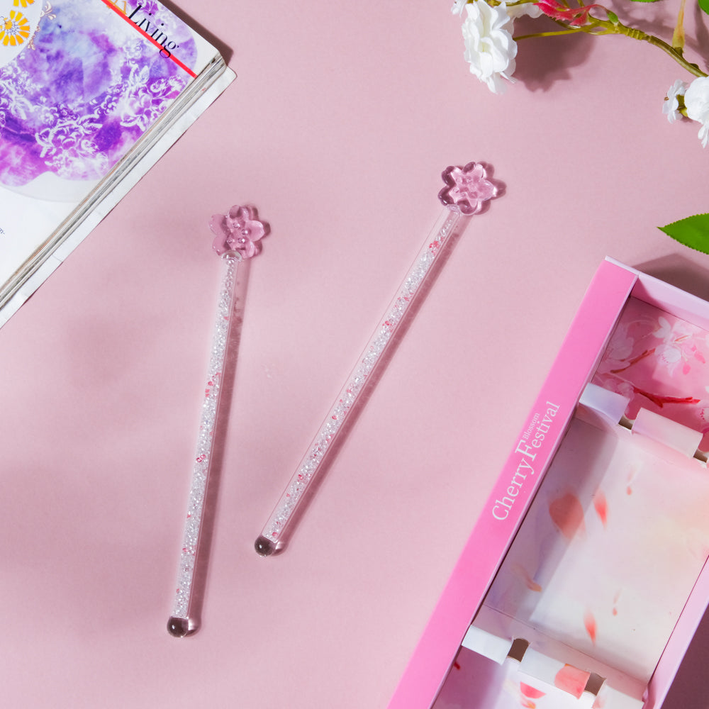 Sakura & Cat Paw Glass Stirrer Set Of 2 Stirrers For Coffee Mugs Cups