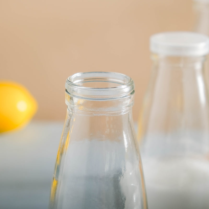 Milk Bottle with Lid Set of 4 - Water bottle, juice bottle, glass bottle | Bottle for Travelling & Dining Table