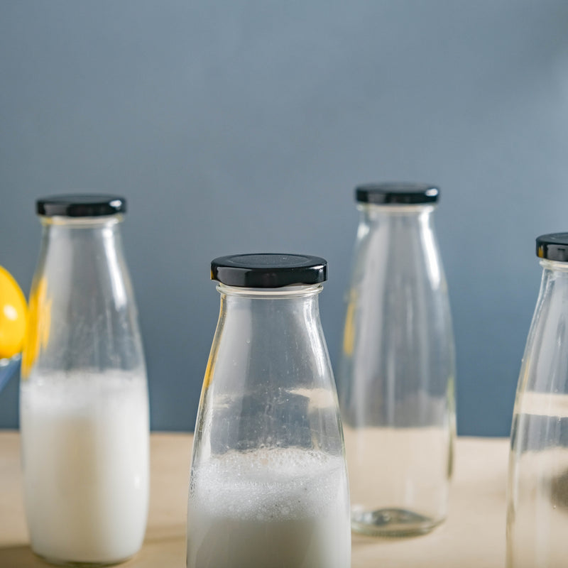 Glass Juice Bottle Set of 4 - Water bottle, juice bottle, glass bottle | Bottle for Travelling & Dining Table