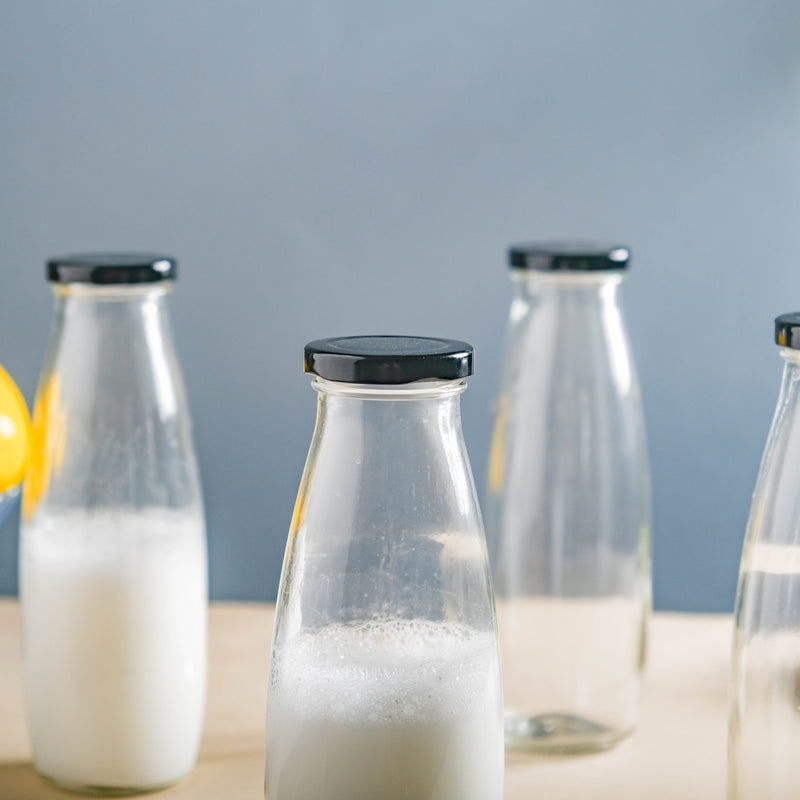 Glass Juice Bottle Set of 4 - Water bottle, juice bottle, glass bottle | Bottle for Travelling & Dining Table