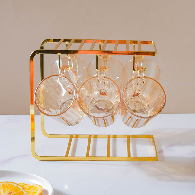 Amber Glass Jug and Cup Set of 7 - Tea set, glass jug set, glassware set | Drinkware set for Dining table & Home decor