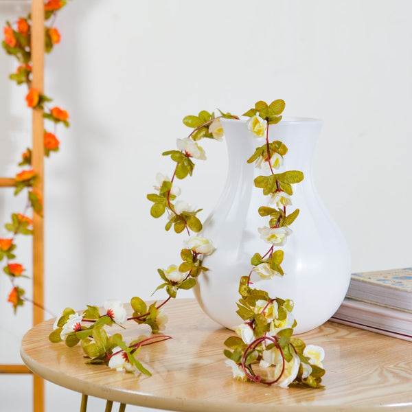 Decorative Roses And Leaves Vine White - Artificial flower | Home decor item | Room decoration item
