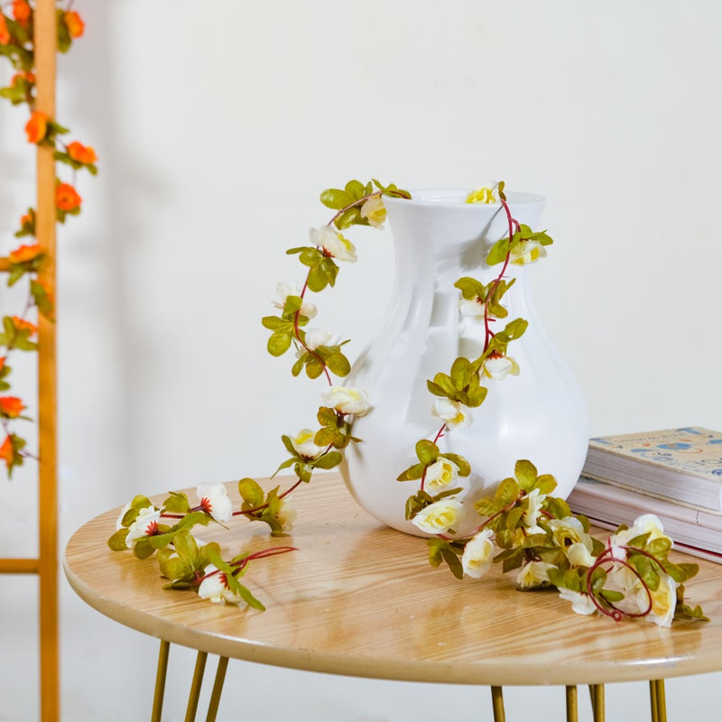 Decorative Roses And Leaves Vine White - Artificial flower | Home decor item | Room decoration item