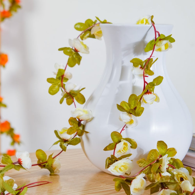Decorative Roses And Leaves Vine White - Artificial flower | Home decor item | Room decoration item