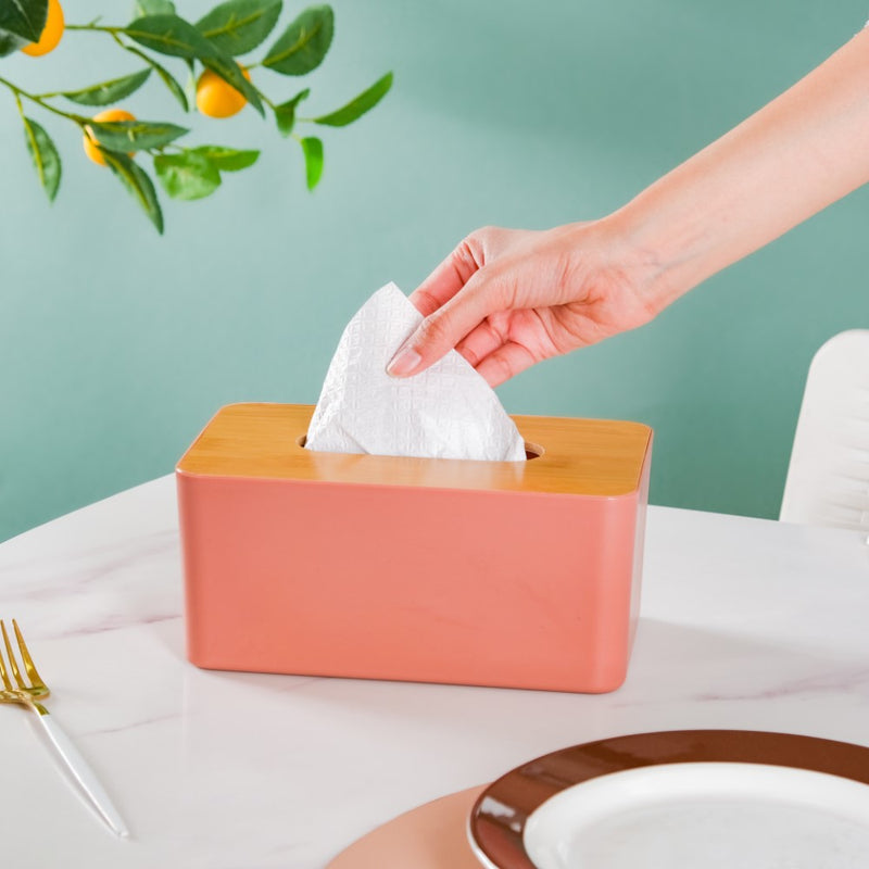 Tissue Box With Wooden Lid Pink - Tissue box and organizer | Home and room decor items