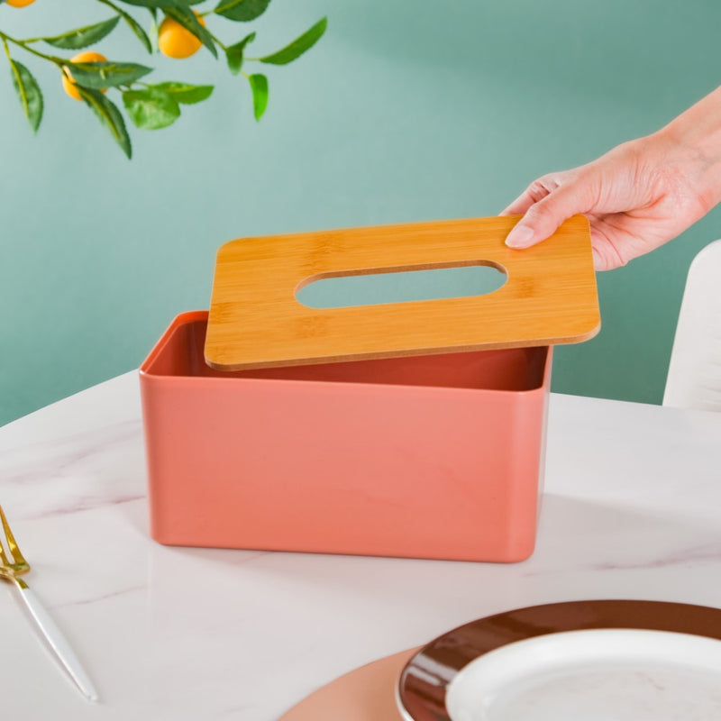 Tissue Box With Wooden Lid Pink - Tissue box and organizer | Home and room decor items