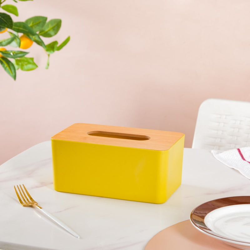 Tissue Box With Wooden Lid Yellow - Tissue box and organizer | Home and room decor items
