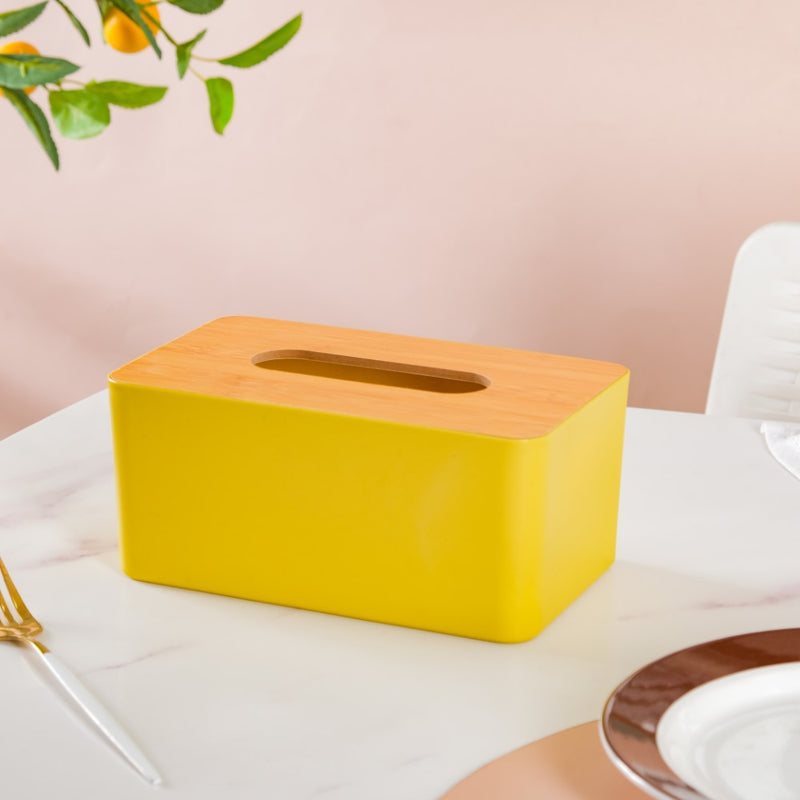 Tissue Box With Wooden Lid Yellow - Tissue box and organizer | Home and room decor items