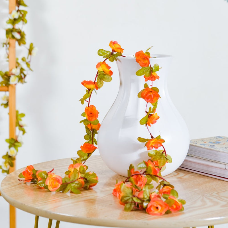 Faux Roses And Leaves Vine Orange - Artificial flower | Home decor item | Room decoration item