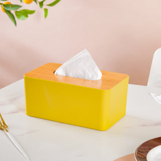 Tissue Box With Wooden Lid Yellow