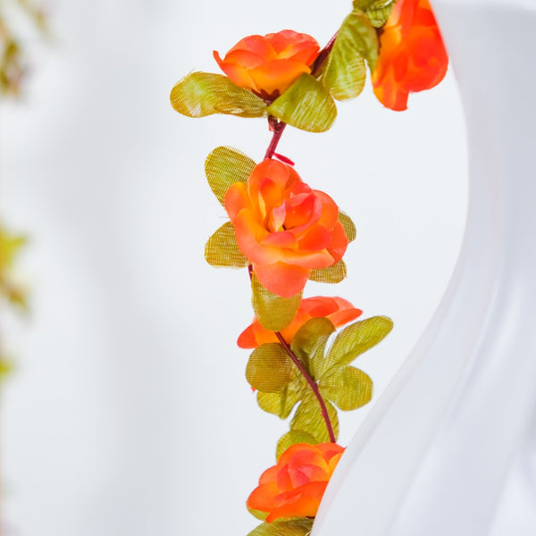 Faux Roses And Leaves Vine Orange - Artificial flower | Home decor item | Room decoration item