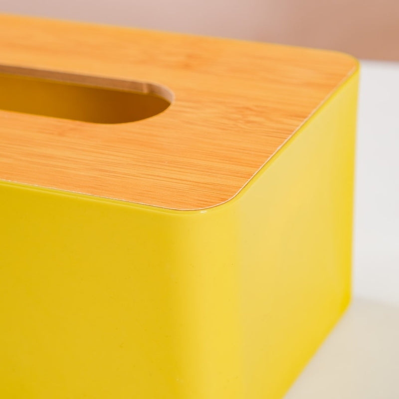 Tissue Box With Wooden Lid Yellow - Tissue box and organizer | Home and room decor items