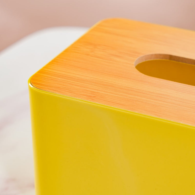 Tissue Box With Wooden Lid Yellow - Tissue box and organizer | Home and room decor items