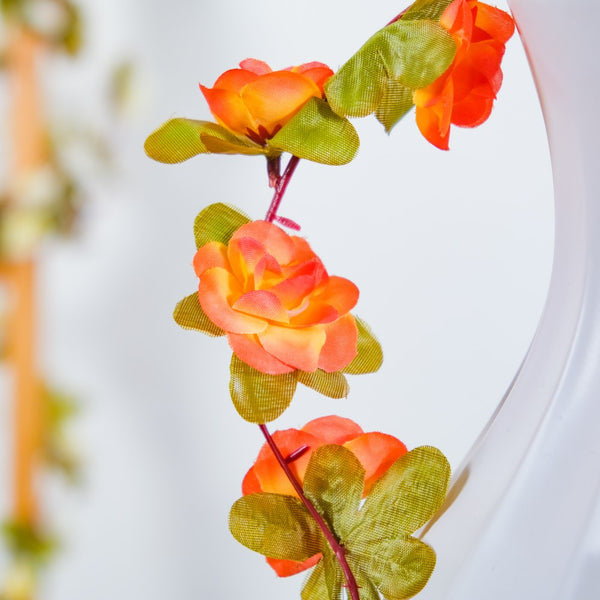 Faux Roses And Leaves Vine Orange - Artificial flower | Home decor item | Room decoration item