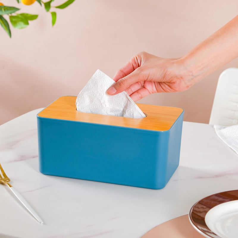 Tissue Box With Wooden Lid Blue - Tissue box and organizer | Home and room decor items