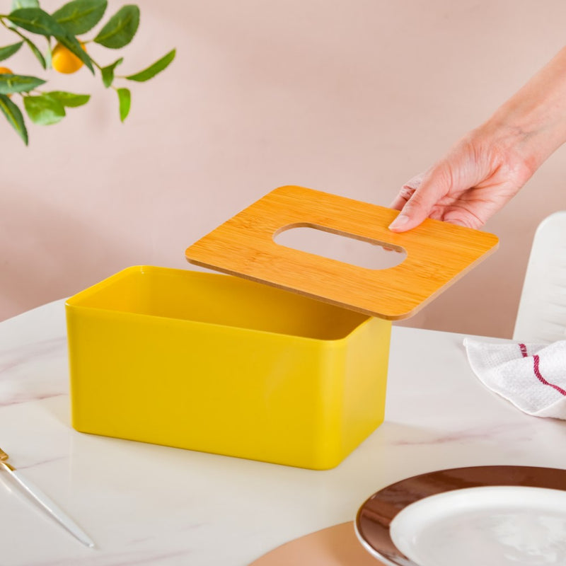 Tissue Box With Wooden Lid Yellow - Tissue box and organizer | Home and room decor items