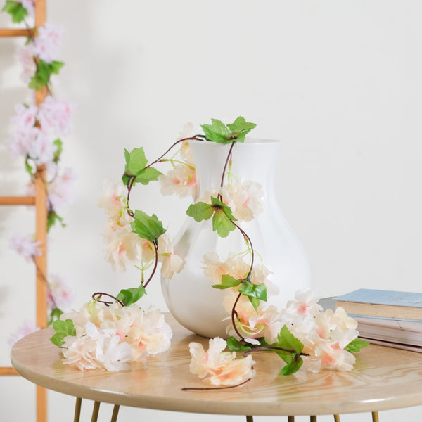 Artificial Sakura Blossoms And Leaves Vine Peach - Artificial flower | Home decor item | Room decoration item