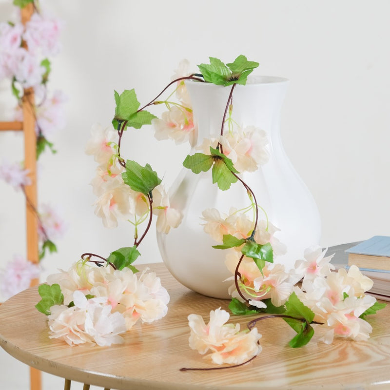 Artificial Sakura Blossoms And Leaves Vine Peach - Artificial flower | Home decor item | Room decoration item