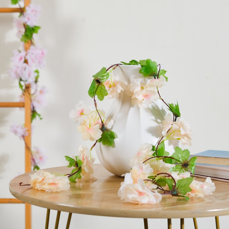 Artificial Sakura Blossoms And Leaves Vine Peach - Artificial flower | Home decor item | Room decoration item