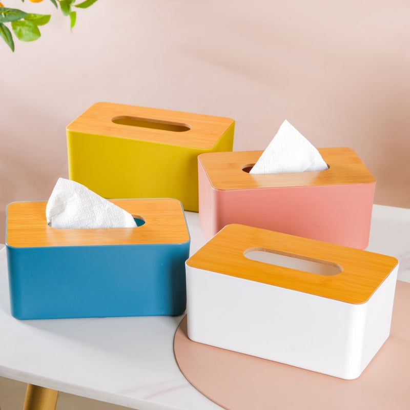Tissue Box With Wooden Lid Yellow - Tissue box and organizer | Home and room decor items