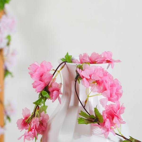Artificial Sakura Blossoms And Leaves Vine Crimson - Artificial flower | Home decor item | Room decoration item