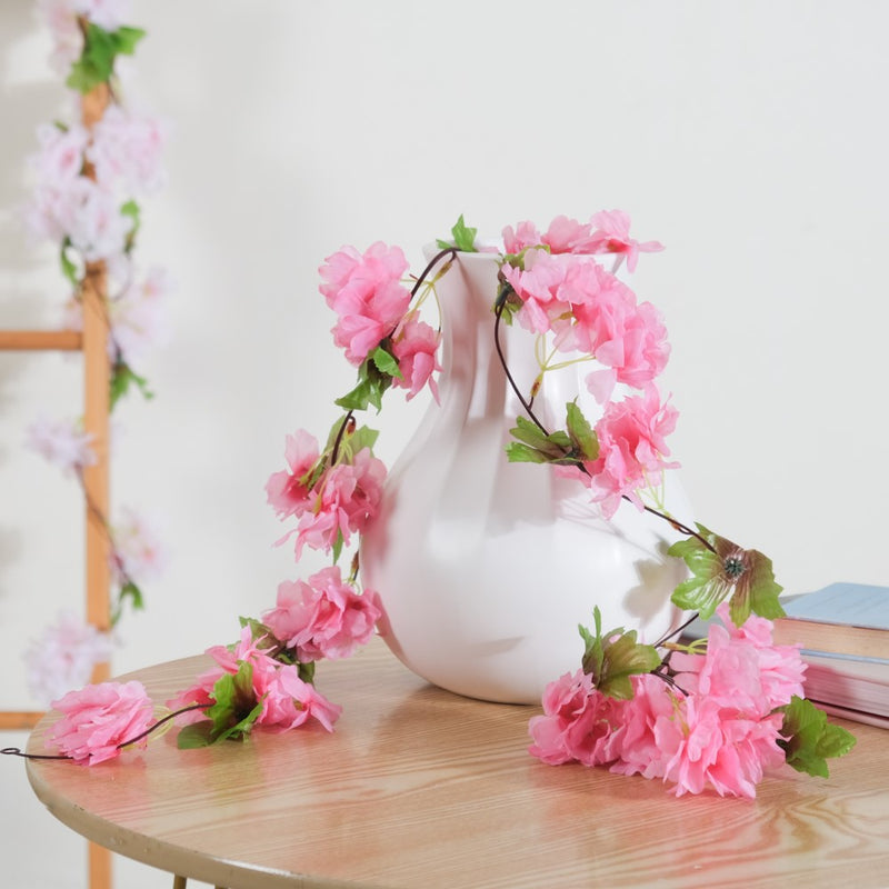 Artificial Sakura Blossoms And Leaves Vine Crimson - Artificial flower | Home decor item | Room decoration item