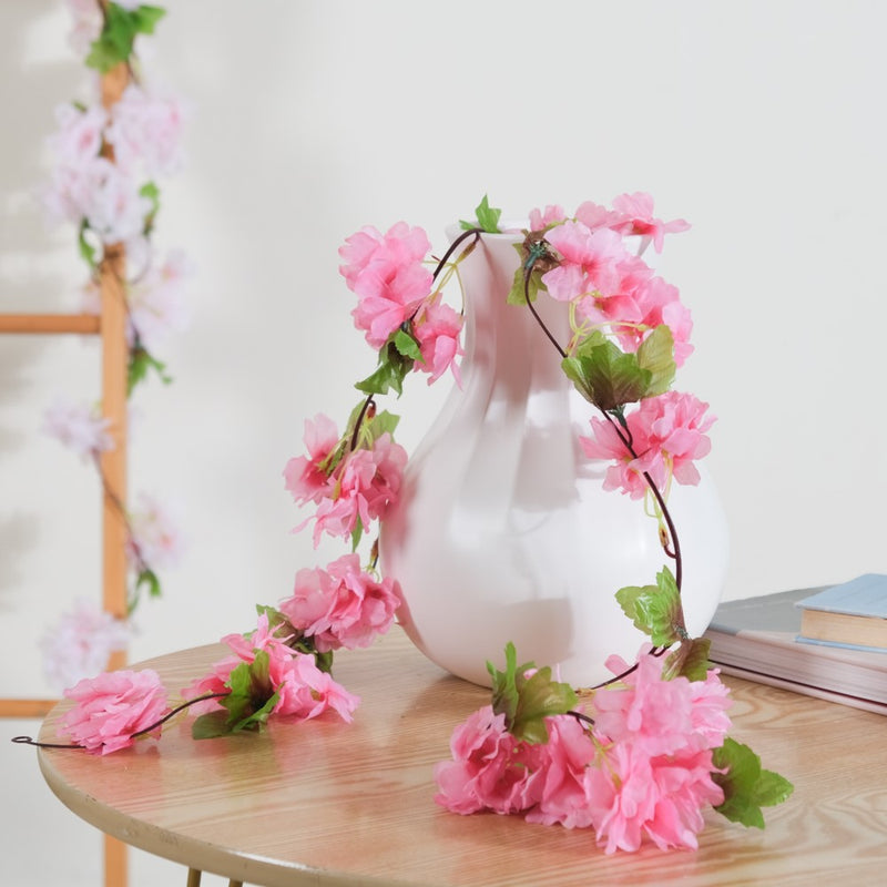 Artificial Sakura Blossoms And Leaves Vine Crimson - Artificial flower | Home decor item | Room decoration item