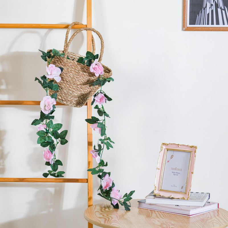 Faux Rose And Leaves Vine For Decor Pink - Artificial flower | Home decor item | Room decoration item