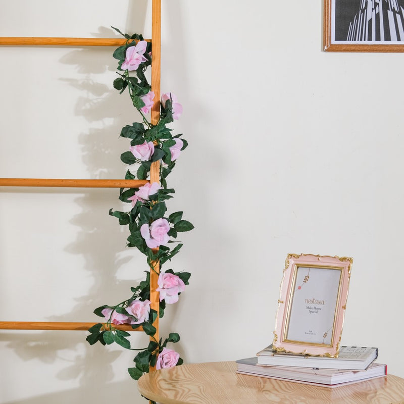 Faux Rose And Leaves Vine For Decor Pink - Artificial flower | Home decor item | Room decoration item