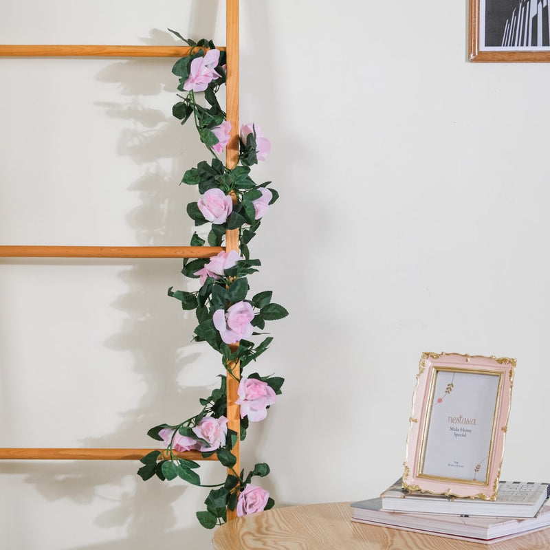 Faux Rose And Leaves Vine For Decor Pink - Artificial flower | Home decor item | Room decoration item