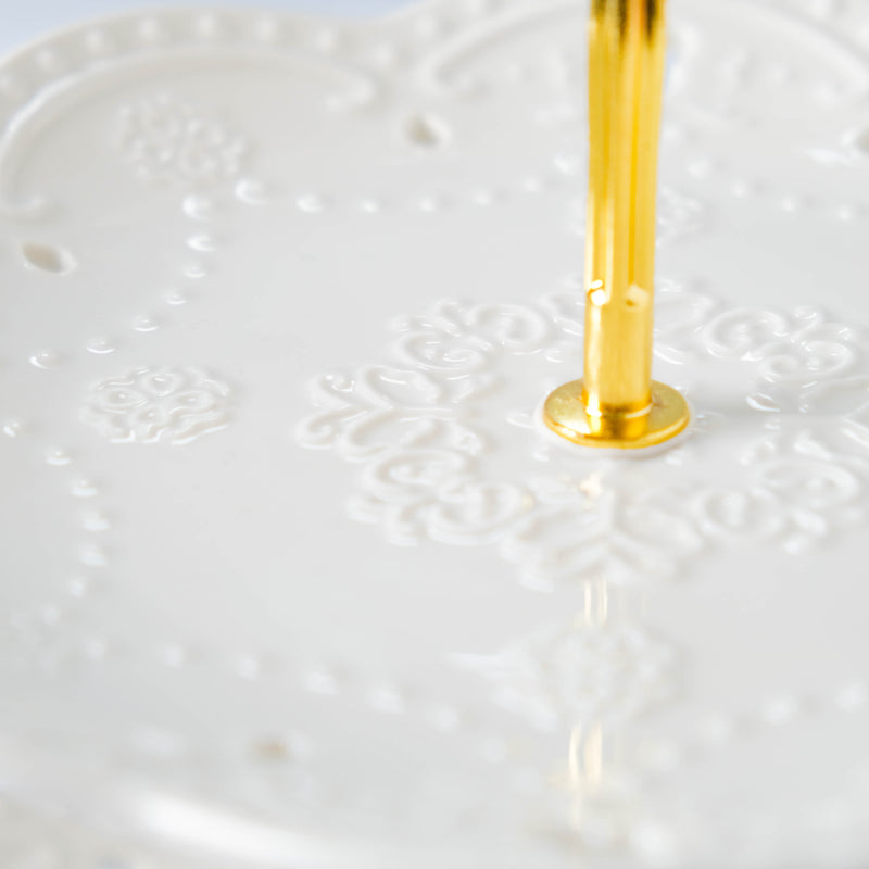 White Crochet Ceramic 2-tier Cupcake Stand