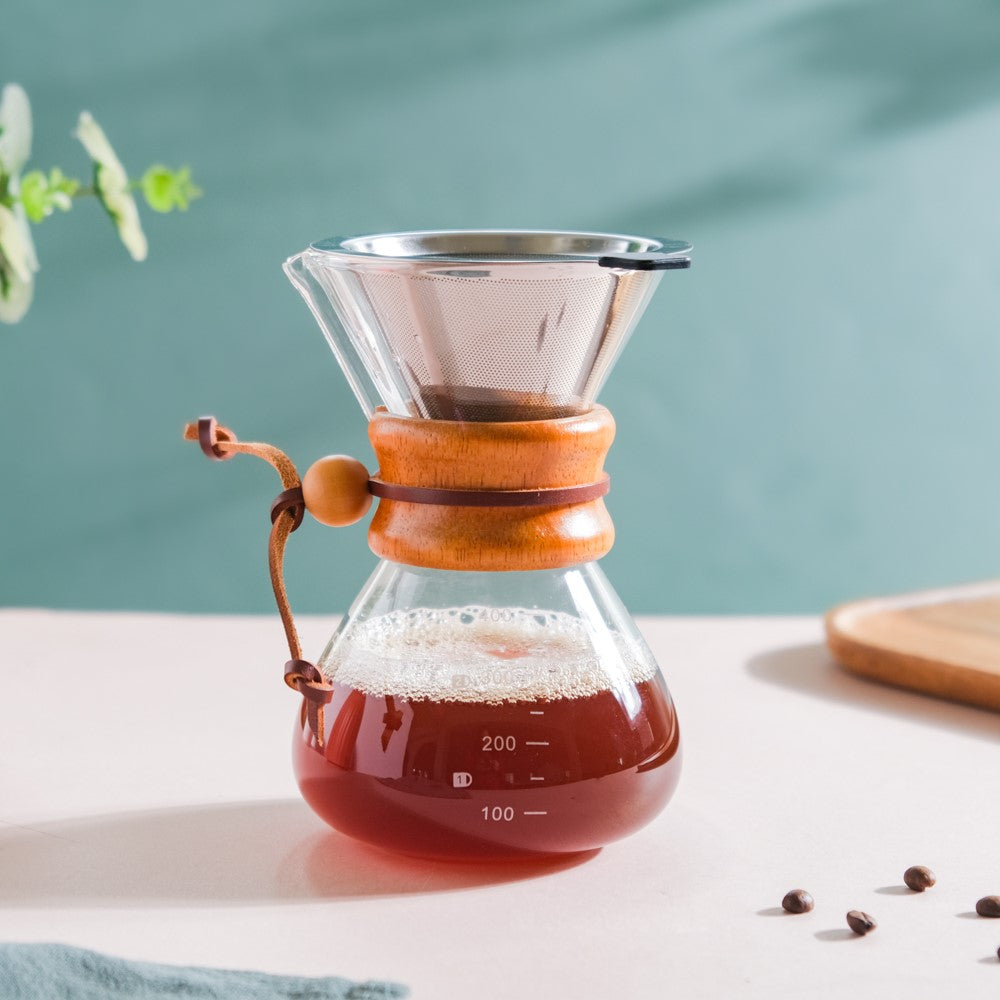 CHEMEX Pour Over Coffee Maker Glass with Wood Collar/Grip 9" tall